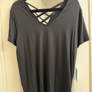 Market & Spruce Black Crisscross Back Tee